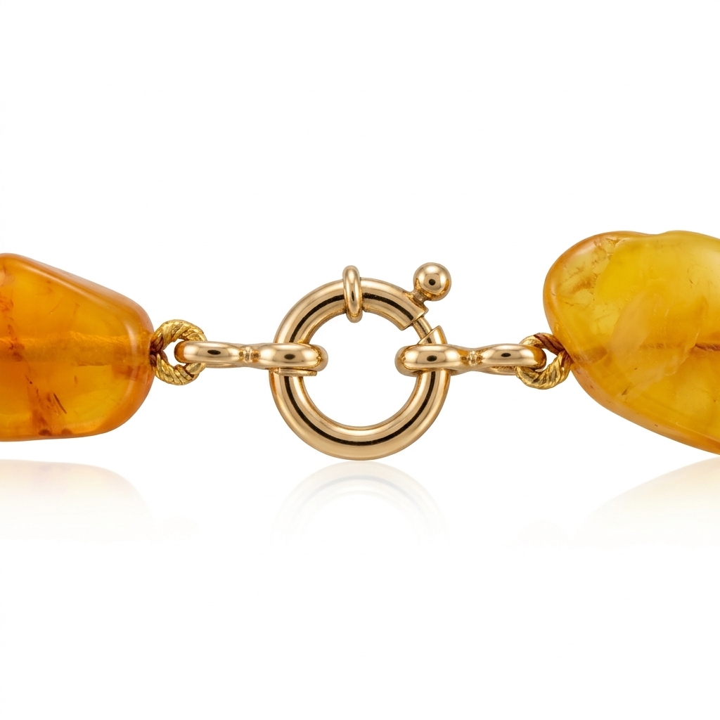 Collar compuesto por ámbar amarillo. El broche de reasa está realizado en oro amarillo de 18 quilates.