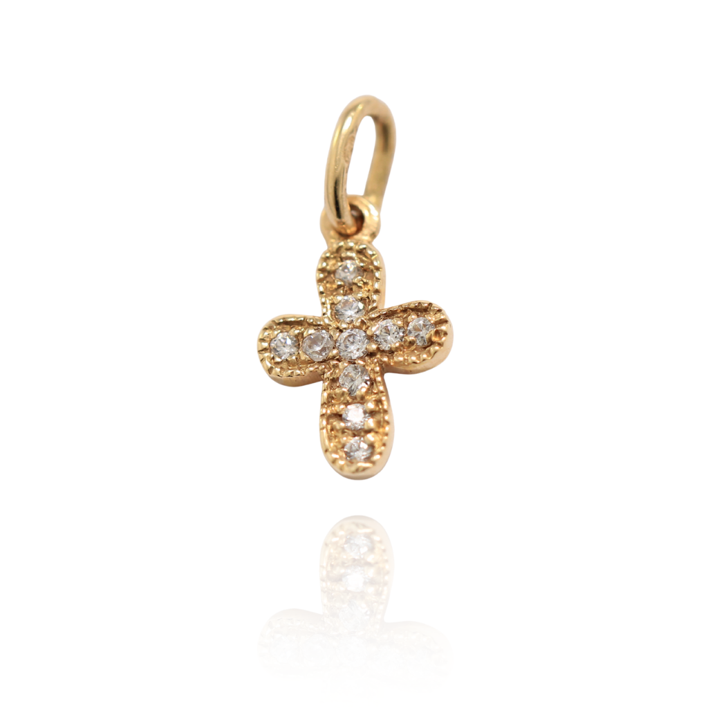 Cruz de oro rosa de 18k con circonitas pamplona