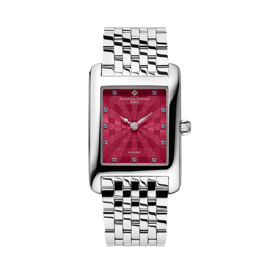 Reloj para mujer frederique constant esfera rosa correa plateada swarosky