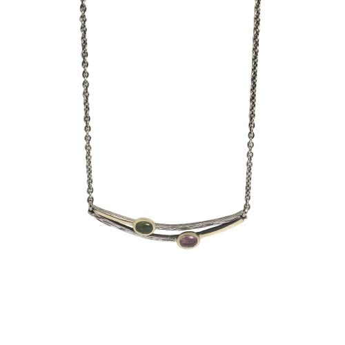 Gargantilla de plata de primera ley (925) y 9kt con turmalinas multicolor. 