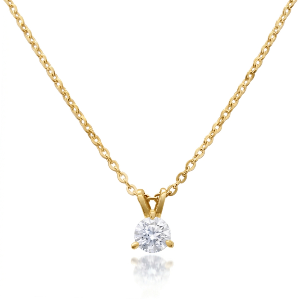 Gargantilla de oro amarillo de 9 quilates con diamante de laboratorio de 0,20 ct, talla brillante, engastado en tres garras. Cadena ajustable a 40, 42 y 45 cm.