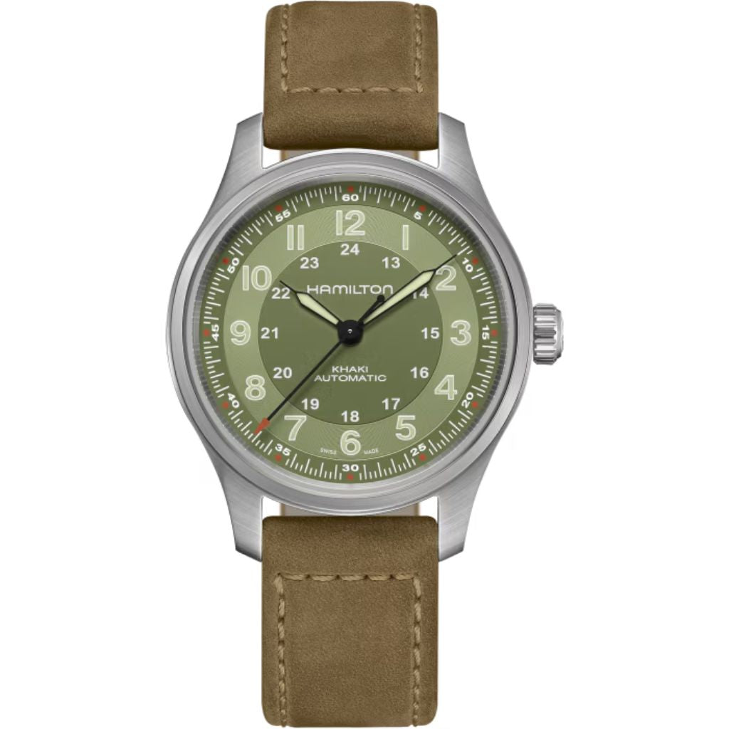 Hamilton Khaki Field Titanium Auto H70545560 con esfera verde de 42 mm. Joyería Pamplona.