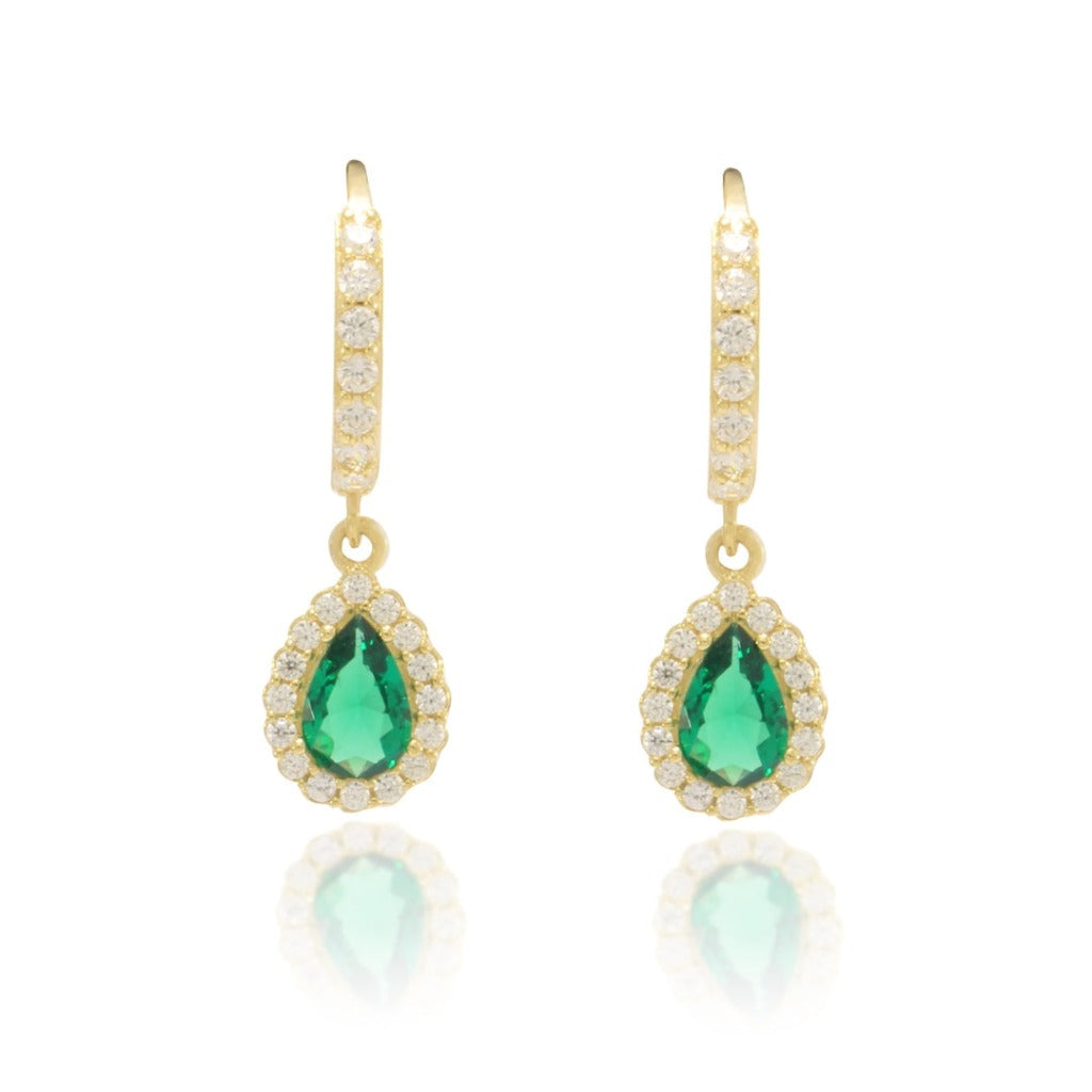 pendientes oro amarillo con lagrima de circonita verde joyeria en pamplona