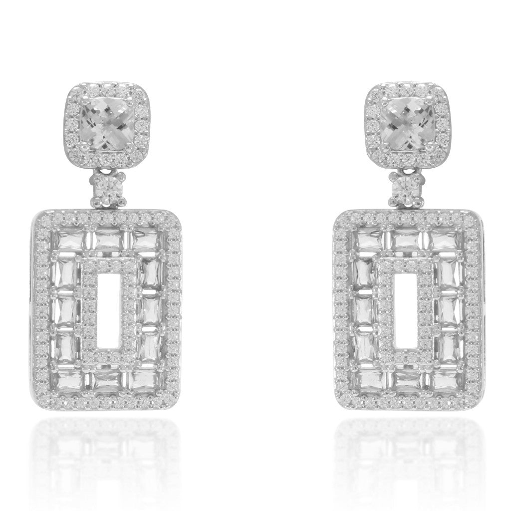 Pendientes de novia rectangulares en plata de primera ley