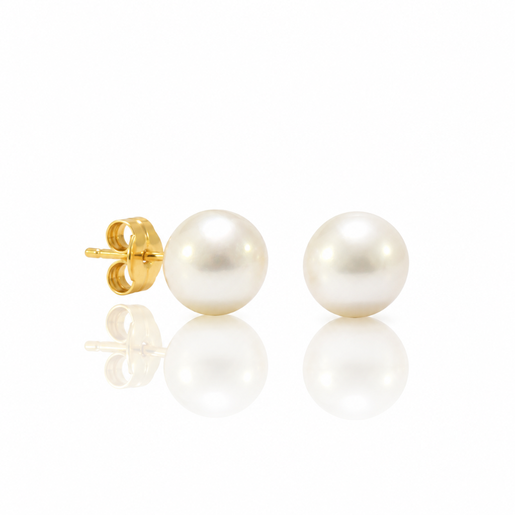 Pendientes de perla cultivada con pernio y presión en oro amarillo de 18 kt.