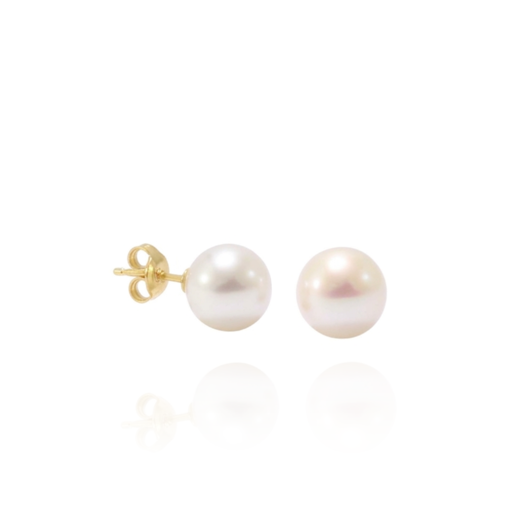 Pendientes de perla Akoya con pernio y presión en oro amarillo de 18 kt.