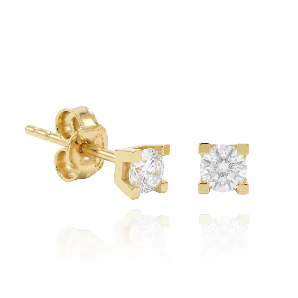 Pendientes solitario de oro amarillo de 18 quilates con circonita.
