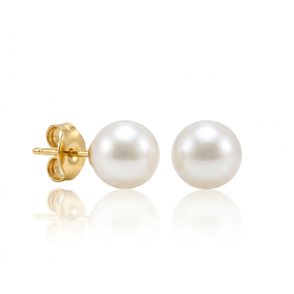 Pendientes de perla Australiana con pernio y presión en oro amarillo de 18 kt.