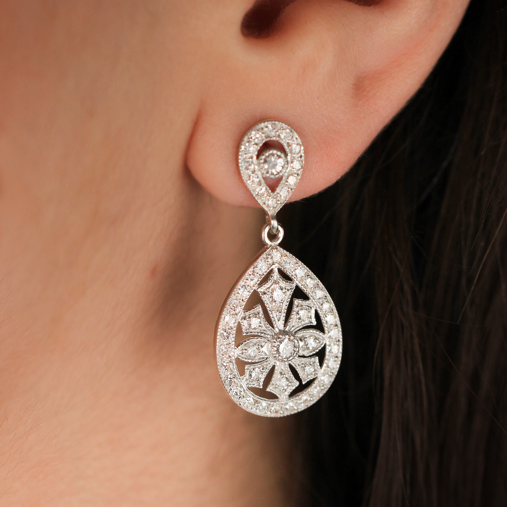 Pendientes de novia estilo vintage oro blanco diamantes