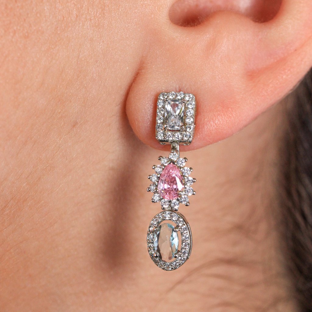 Pendientes Plata y circonitas rosas