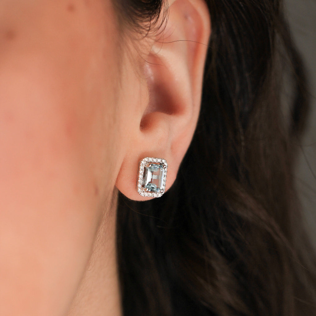 Pendientes oro blanco aguamarina y diamantes