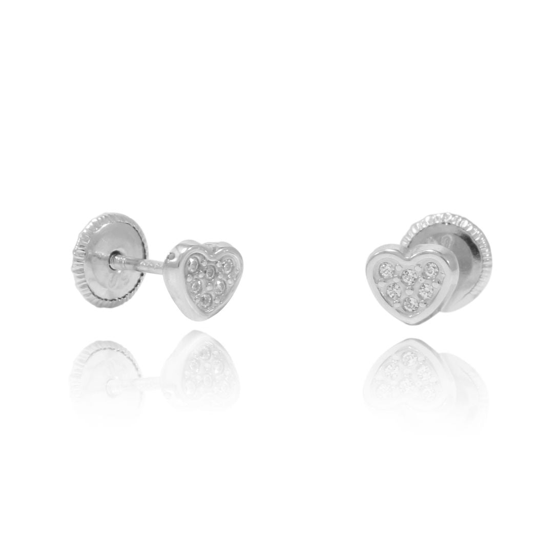 Pendientes bebé oro blanco corazón con circonitas