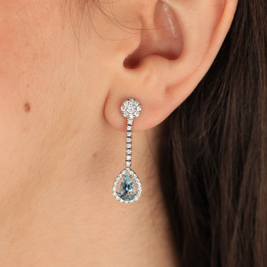 Pendientes Novia azules con diamantes y aguamarina lagrima