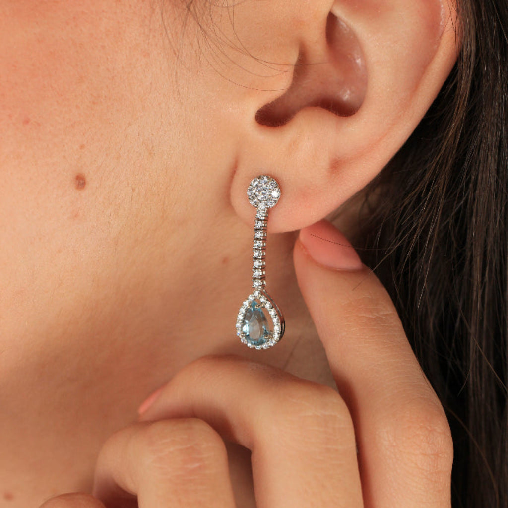 Pendientes Novia aguamarina y diamantes lagrima
