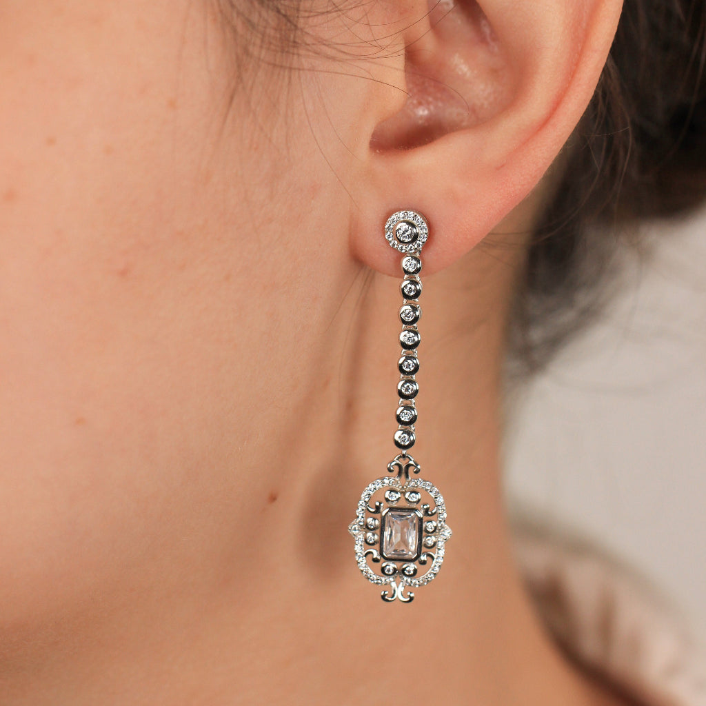 Pendientes estilo vintage plata de ley y circonitas