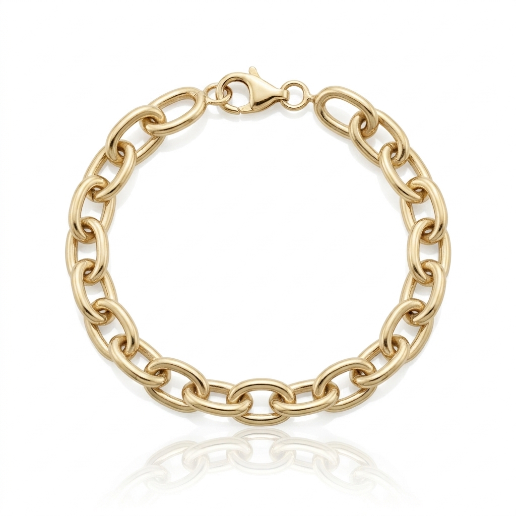 Pulsera realizada en plata de primera ley (925) chapada en oro amarillo de 18kt, compuesta por eslabones de estilo Rolo entrelazados.