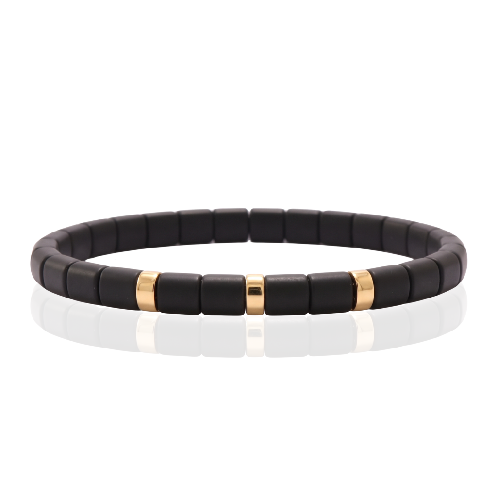 pulsera para hombre con piedras de turmalina negra, oro rosa de 18 quilates y acero inoxidable
