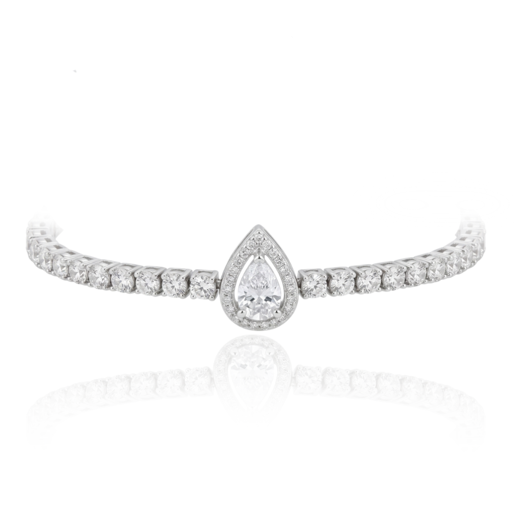pulsera riviere con lágrima realizado en plata de primera ley y circonitas