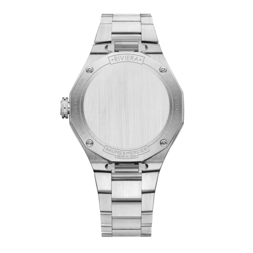 Reloj para mujer Baume &amp; Mercier con brazalete de acero y esfera negra con fecha y diamantes Swiss Made