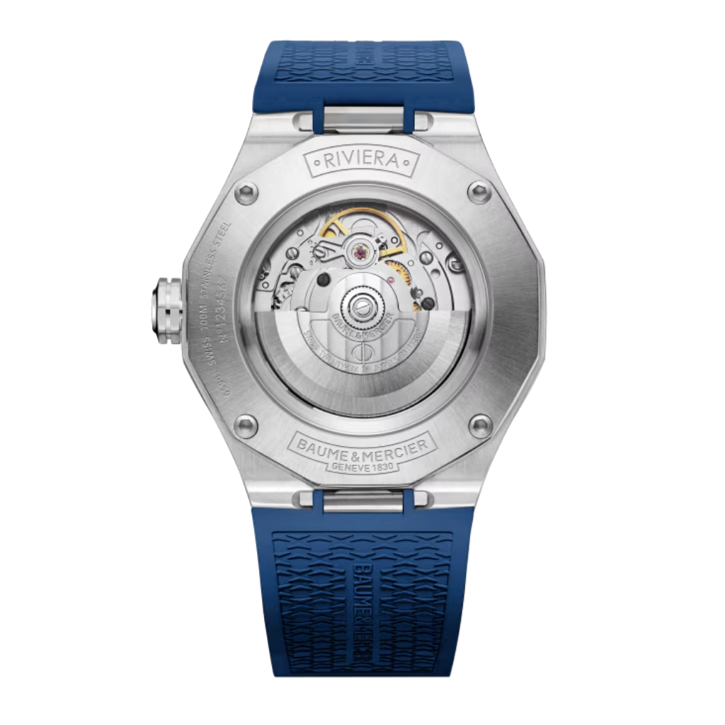 Reloj para hombre Baume &amp; Mercier con correa de caucho azul y esfera azul con fecha Swiss Made