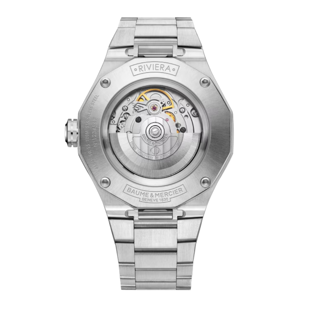 Reloj para hombre Baume & Mercier con brazalete de acero y esfera negra con fecha Swiss Made