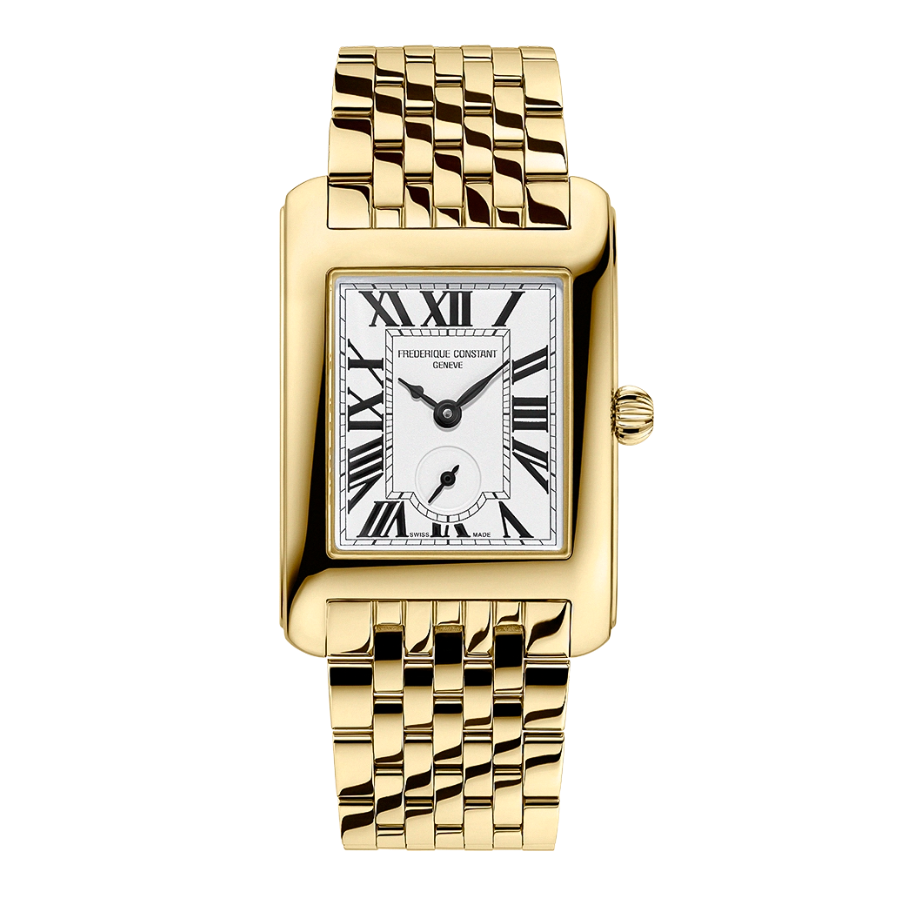 reloj frederique constant classic small seconds dorado con siete eslabones 