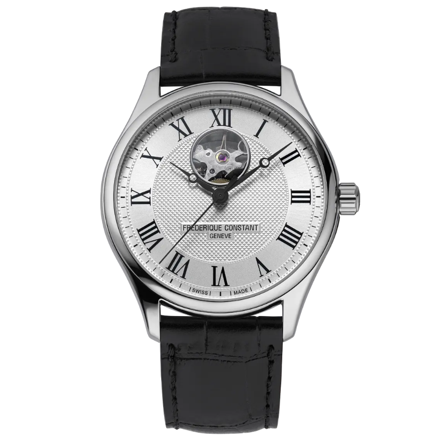 Reloj frederique constant para hombre con esfera gris y correa negra
