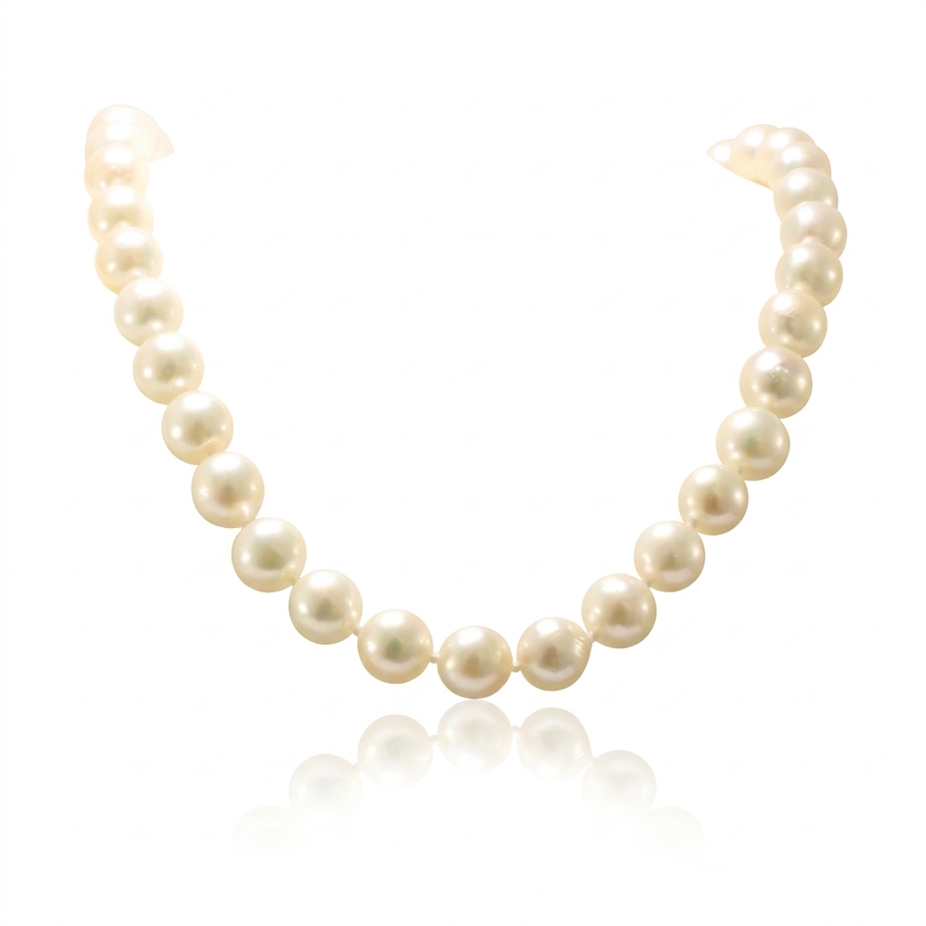 Collar gargantilla de perla cultivada con cierre realizado en oro blanco de 18k y ocho diamantes talla brillante. 
