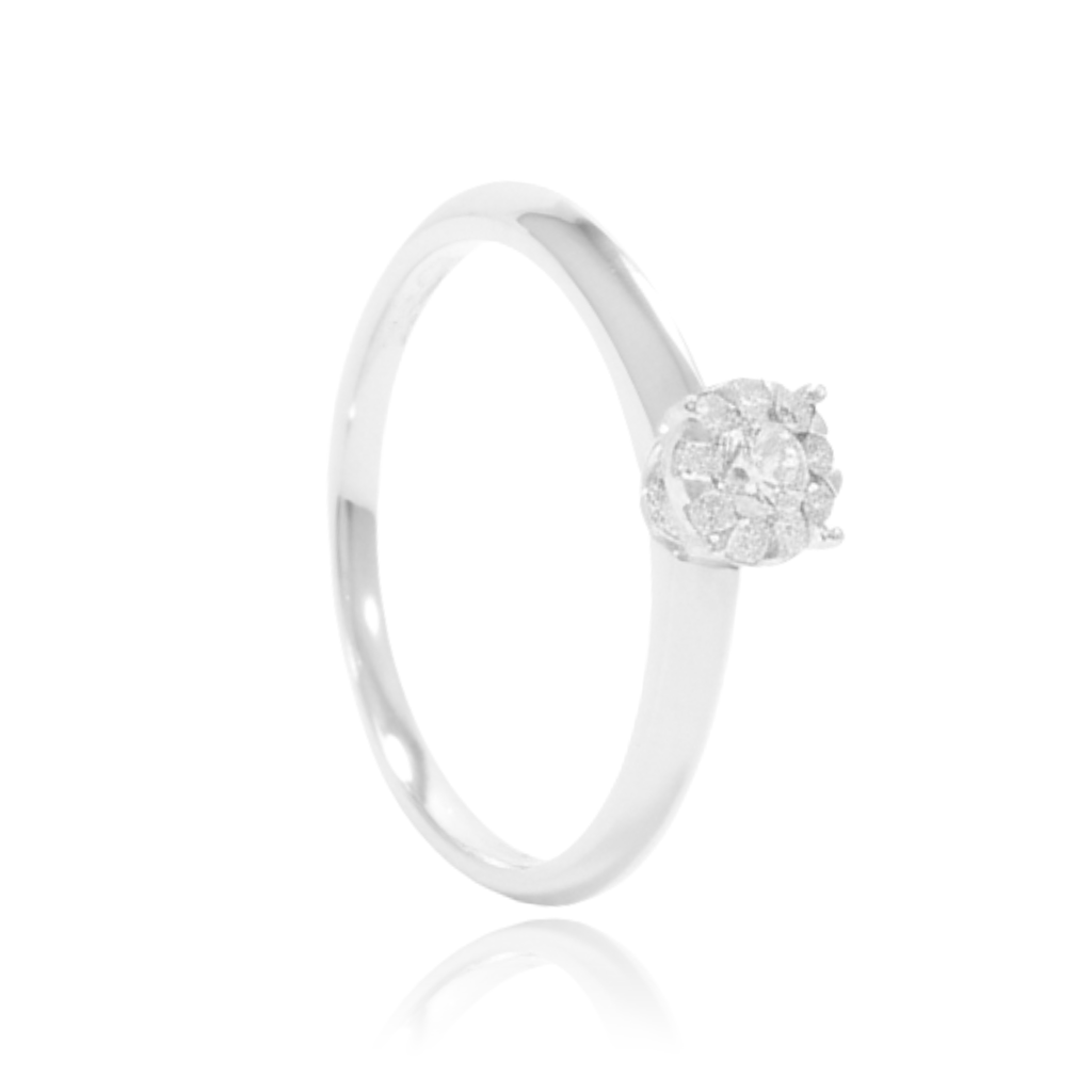 anillo compromiso en oro blanco de 18 quilates con diamantes
