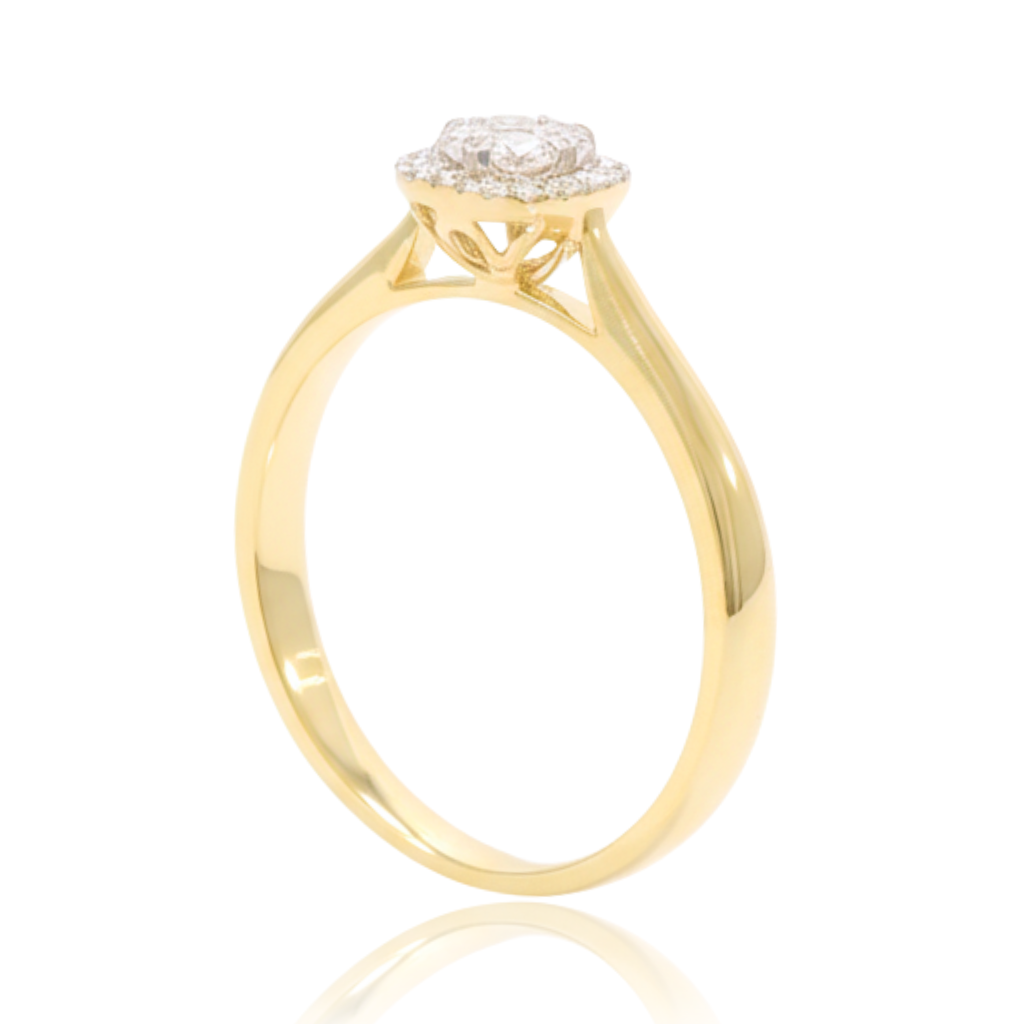 anillo compromiso oro amarillo 18 quilates con motivo cuadrado de diamantes