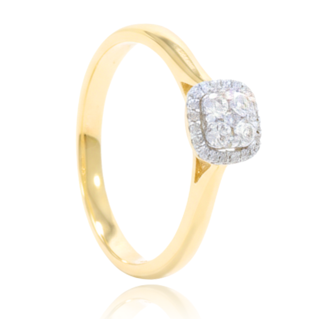 anillo compromiso oro amarillo de 18 quilates con motivo cuadrado de diamantes