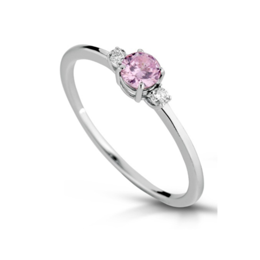 Anillo oro 18kt con zafiro rosa y diamantes joyeria Pamplona