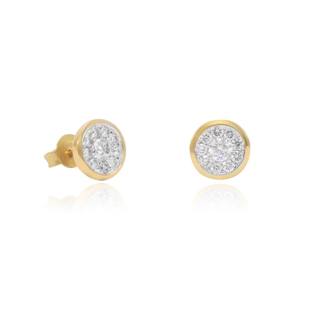 pendientes boton oro amarillo 18kt con diamantes