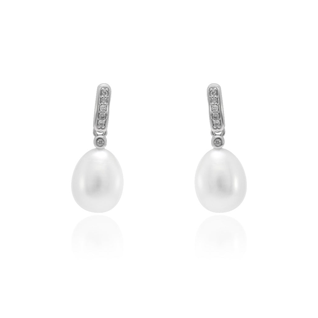 pendientes oro blanco 18kt con diamantes y perlas pamplona