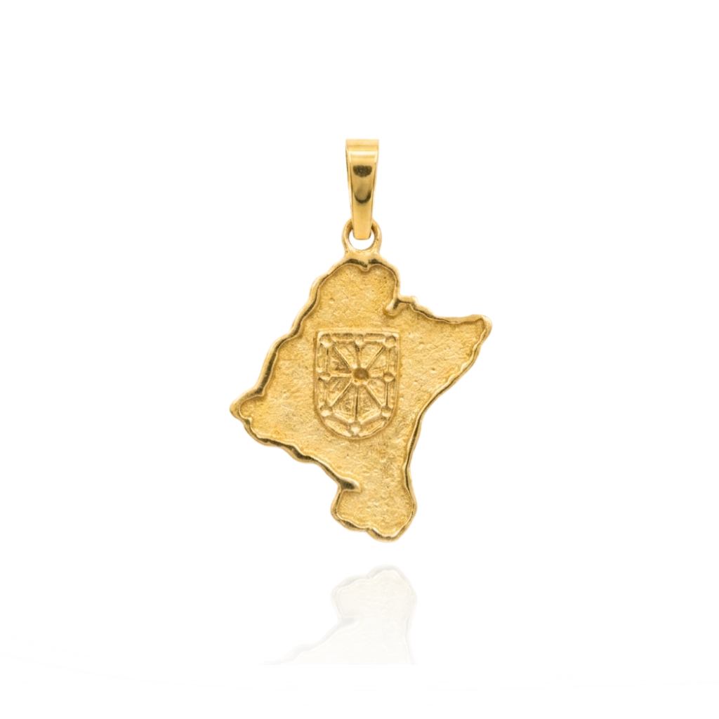 colgante mapa de navarra con escudo de navarra en oro amarillo de 18 quilates