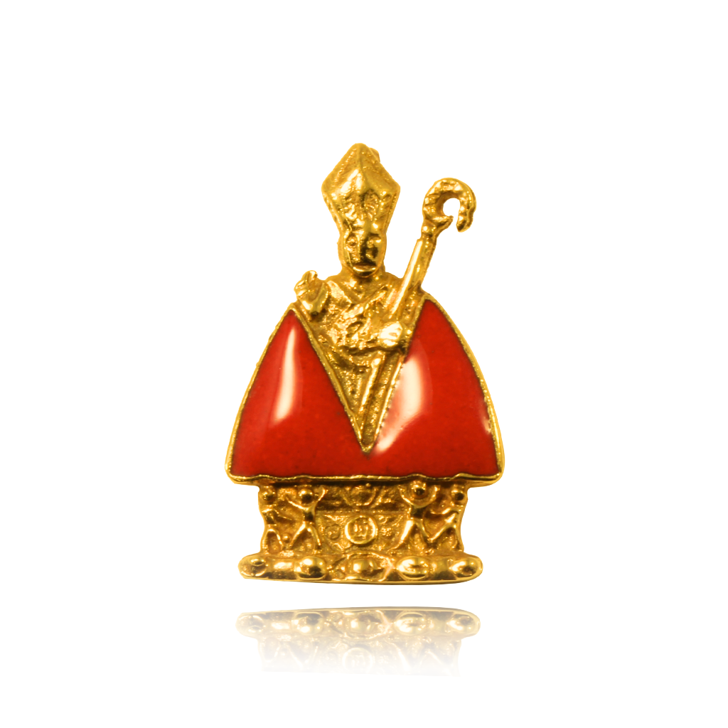 colgante san fermin oro amarillo 18 quilates con esmalte rojo