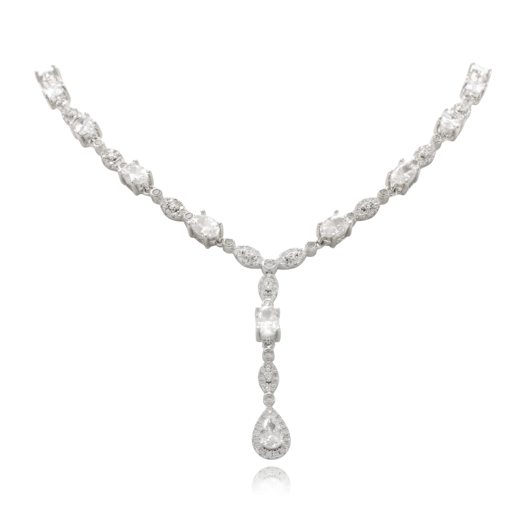 collar estilo corbata en plata de primera ley con circonitas para novia e invitada