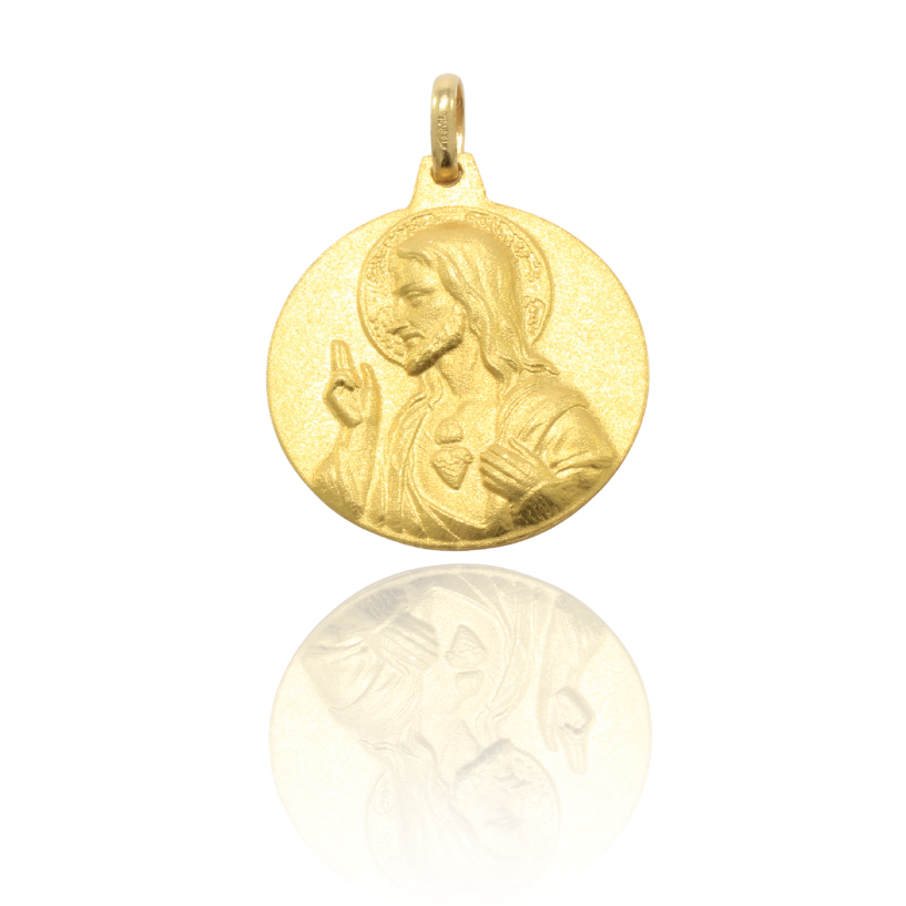 escapulario de oro de 18k matizado del sagrado corazon y la virgen del carmen