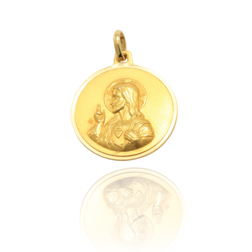 escapulario de oro de 18k con bisel