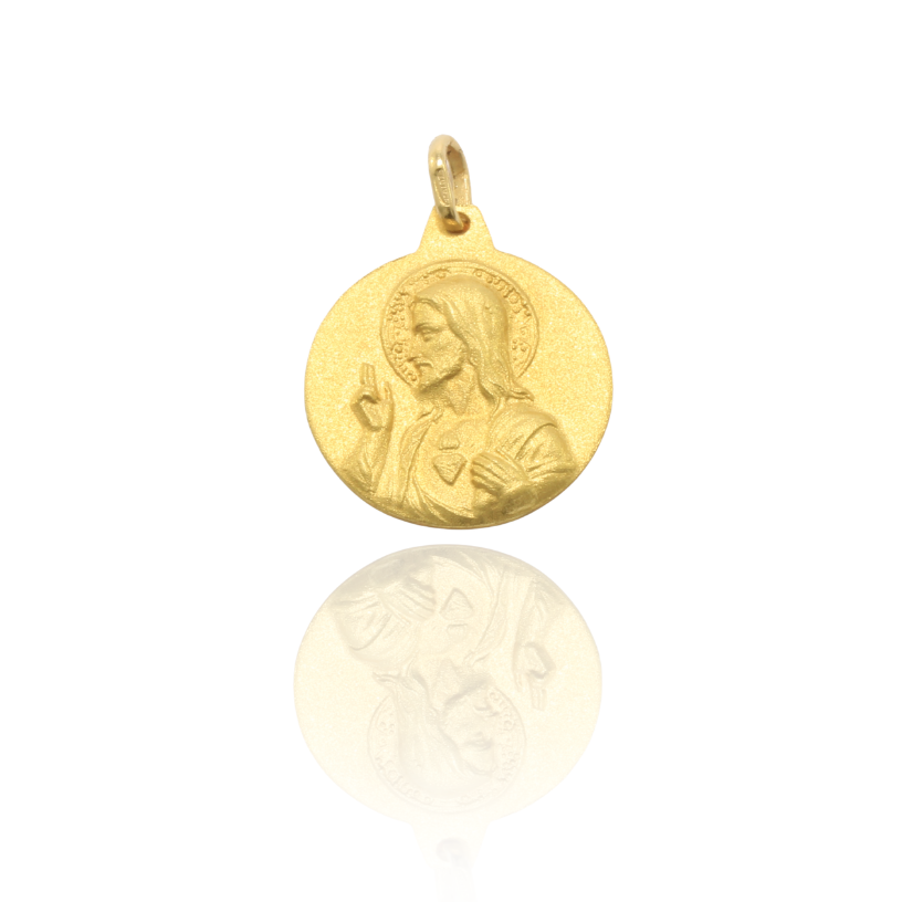 colgante escapulario de oro de 18k de la virgen del carmen y el sagrado corazón 

