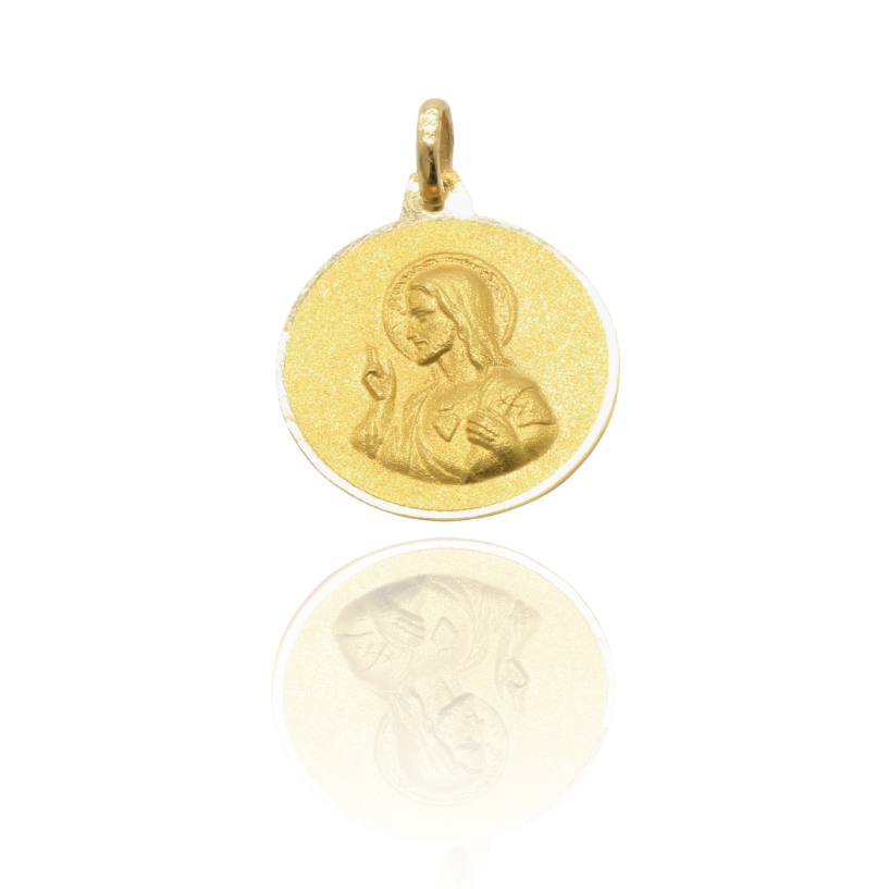 colgante escapulario de oro de 18k matizado con bisel