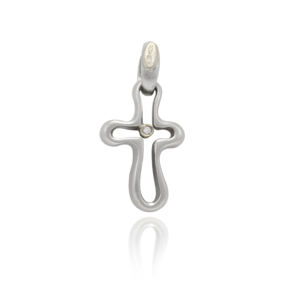 colgante de cruz oro blanco 18kt y diamante Pamplona