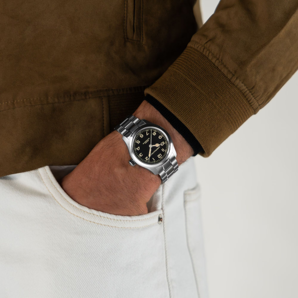 reloj hamilton murph de la pelicula interstellar esfera negra 38mm con cadena de acero