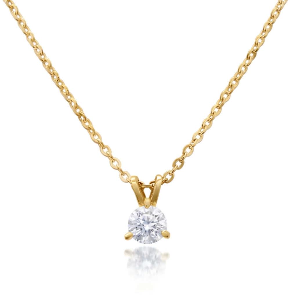 Gargantilla de oro amarillo de 9 quilates con diamante de laboratorio de 0,25 ct, talla brillante, engastado en tres garras. Cadena ajustable a 40, 42 y 45 cm.