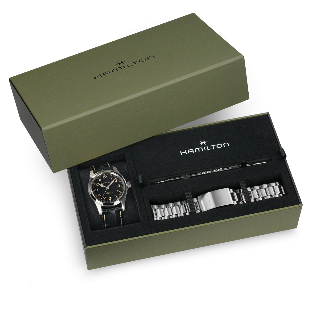 kit reloj hamilton murph cadena acero y correa