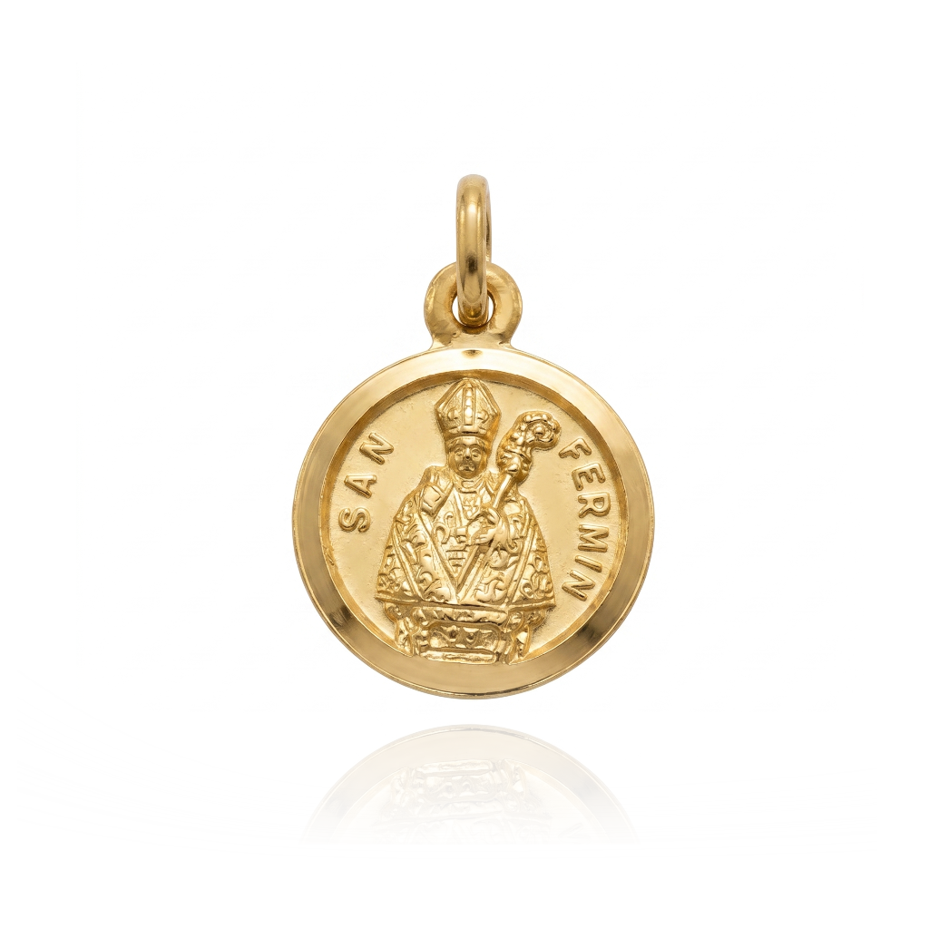 colgante medalla de san fermin en oro amarillo de 18 quilayes