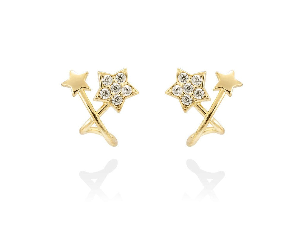 Pendientes originales  de estrellas de plata amarilla. 