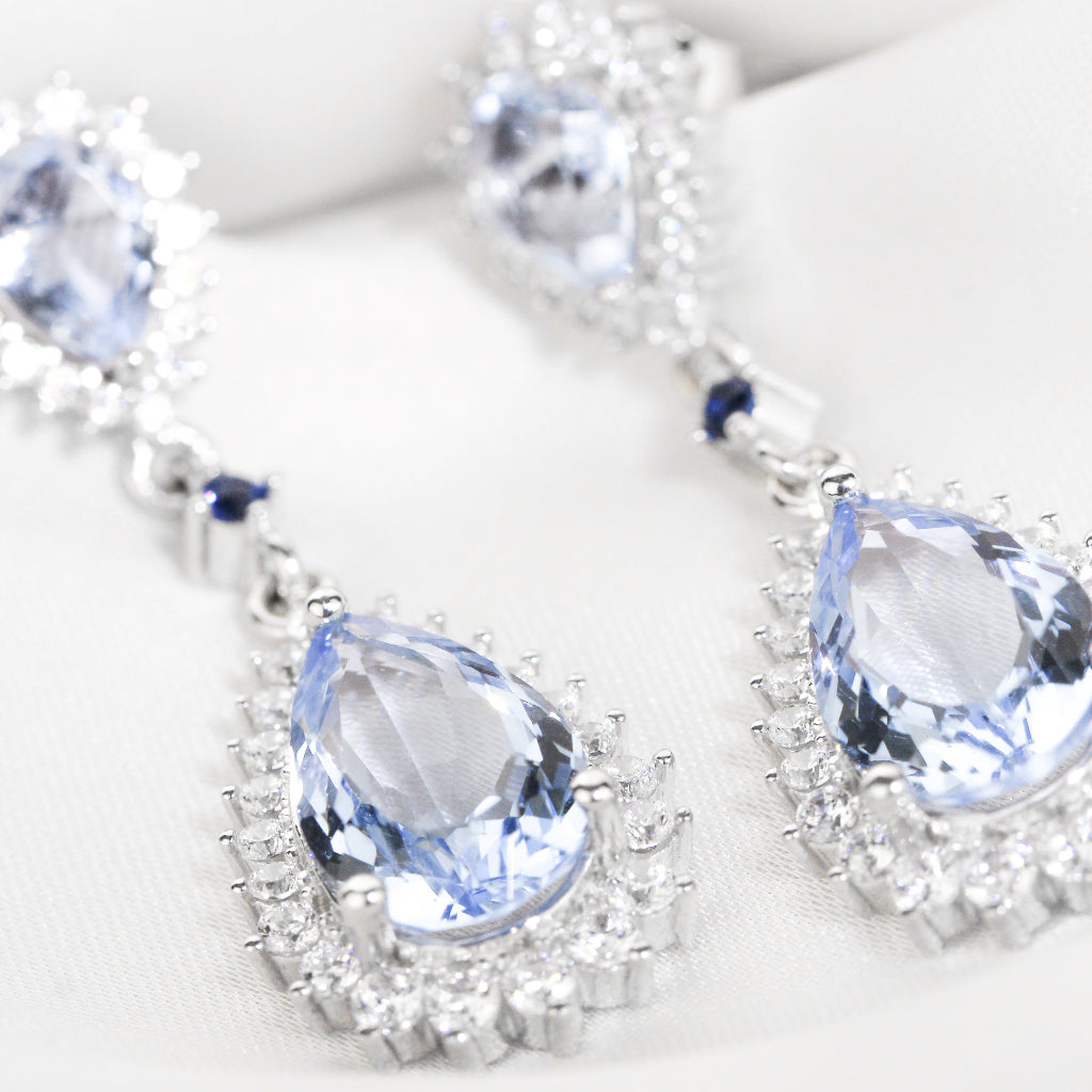 pendientes azules de novia en plata de primera ley y circonitas