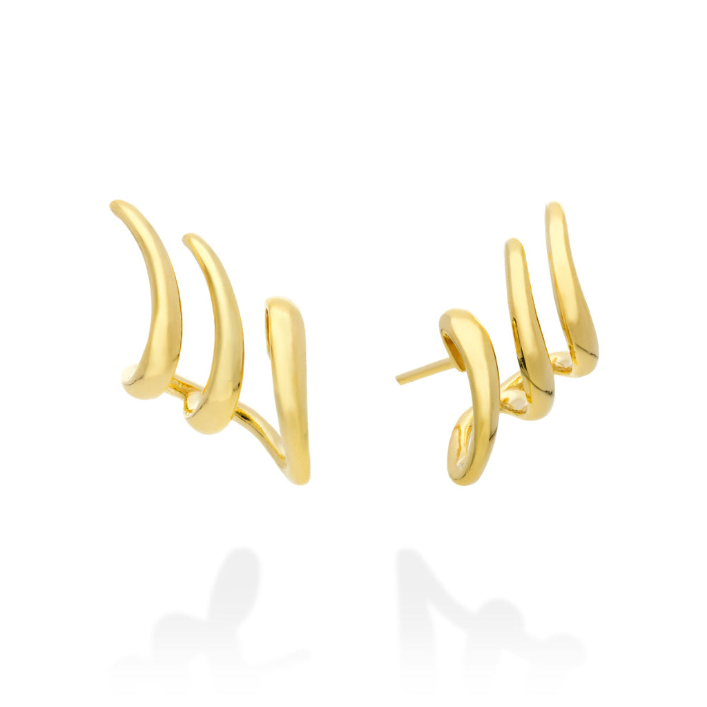 Pendientes trepadores de plata de primera ley (925) chapada en oro amarillo de 18kt.