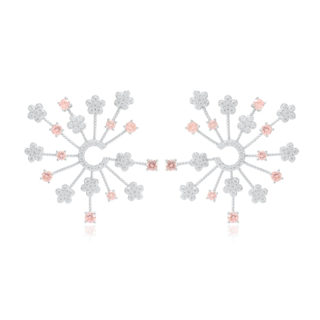 Pendientes en forma de flor en plata de primera ley con circonitas rosas florales